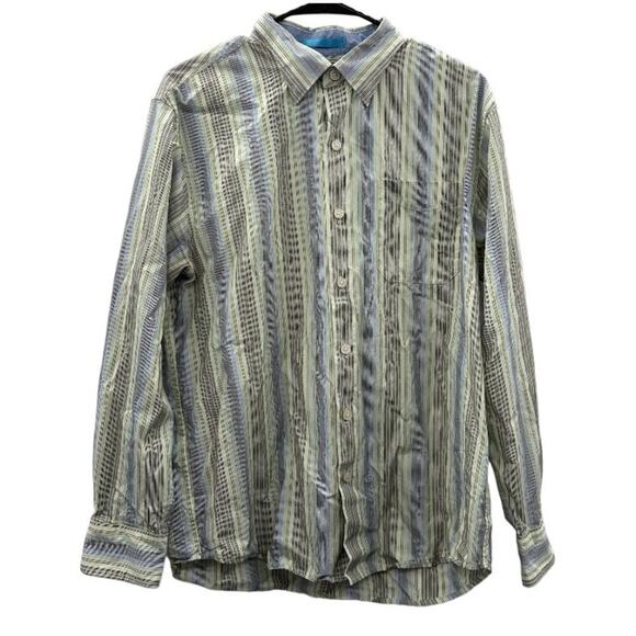 Tommy Bahama Yellow & Blue Striped Long Sleeve Button Down Shirt Size M - Picture 1 of 8